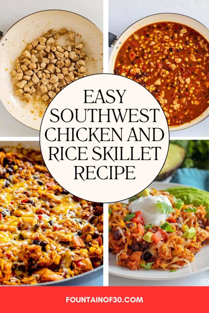 This easy One Pan Southwest Chicken Enchilada Skillet is packed with flavor and made with fresh ingredients — chicken, rice, beans, and enchilada sauce all cooked together in one pan. Perfect for busy weeknights, meal prep, or an easy Cinco de Mayo meal. #OnePanDinner #ChickenRecipe #EasyDinner #CincoDeMayo #WeeknightMeals