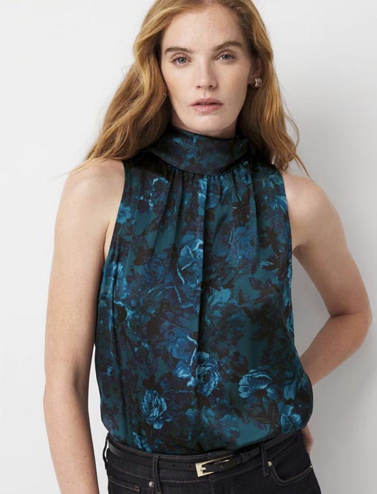 florl Bow Back Satin Halter Blouse
