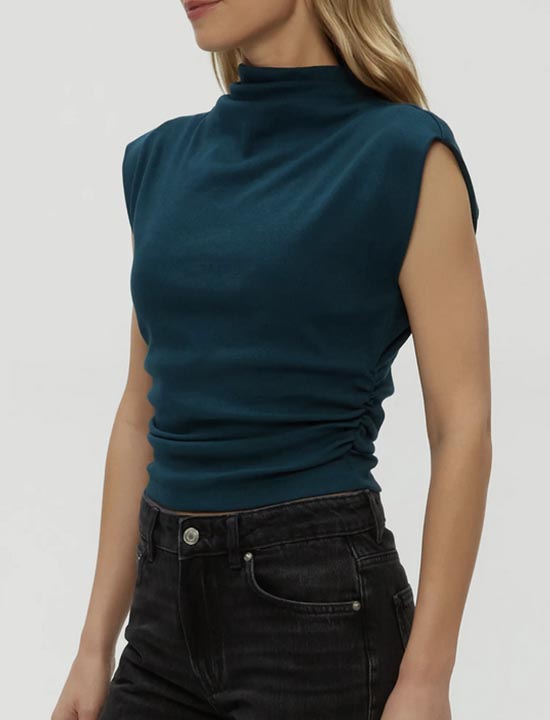 Amara Ruched Cowl Neck Rib T-Shirt