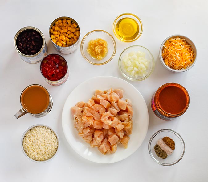 Southwest Chicken Enchilada Skillet ingredients fountainof30