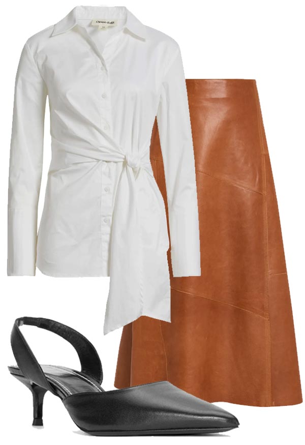 leather midi skirt outfit fountainof30