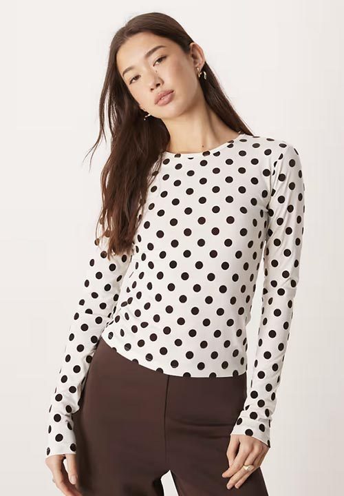Long Sleeve Polka Dot Top in Cream fountainof30