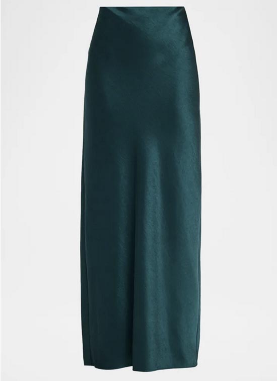 Vince Alexandrite Teal Satin Bias Skirt