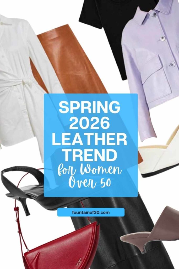 Leather is a major Spring 2026 trend — but how do you wear it without looking like it’s fall? These 3 chic leather outfit ideas for women over 50 feel modern, minimal, and fresh. #springfashion #womenover50style #leathertrend #fashionover50 #springoutfits