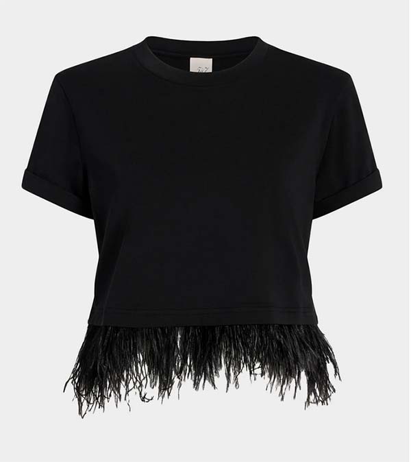 Cinq à Sept Cropped Feather-Trim Tee