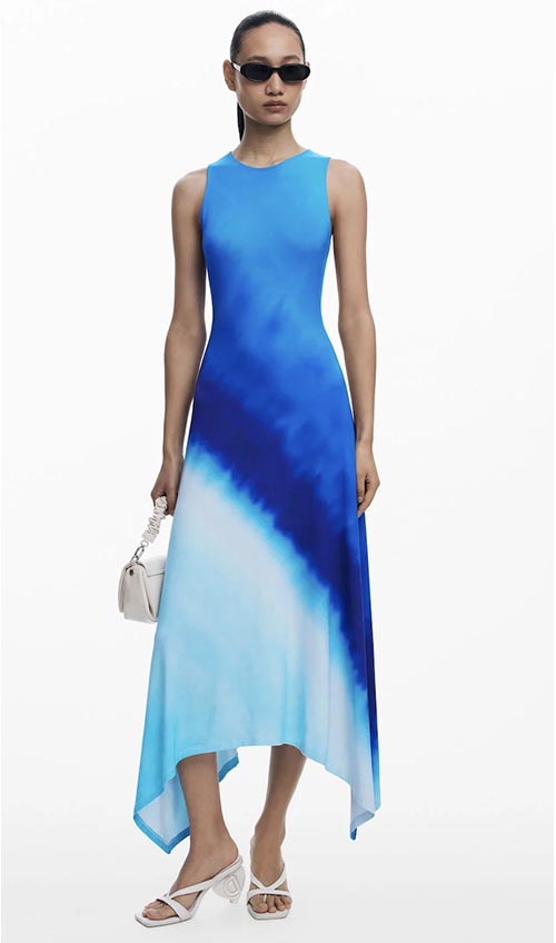 Tie Dye ocean blue Ruched Dress fountainof30