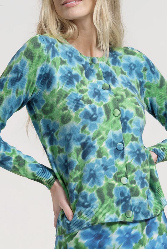 Isaac Mizrahi New York Floral Print Cardigan green fountainof30