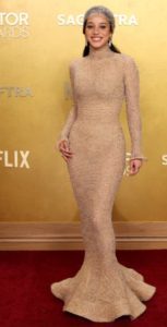 Chase Infiniti in nude sequin Louis Vuitton Actor awards red carpet fountainof30