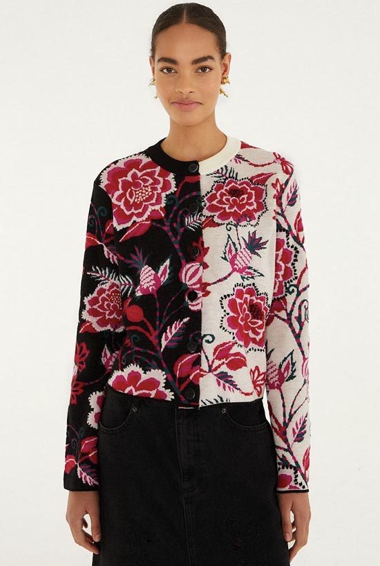 Farm Rio Mixed Winter Garden Knit Cardigan