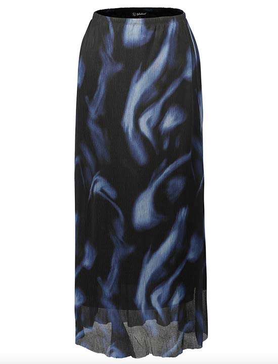 marbled Abstract Print Mesh Midi Skirt fountainof30