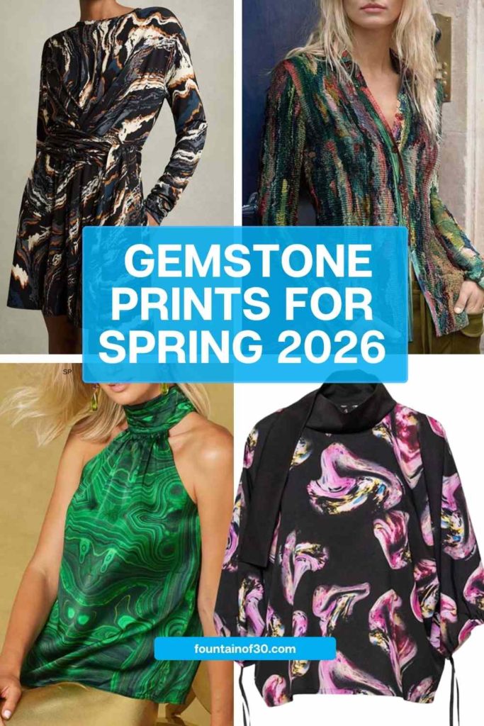 Gemstone-inspired prints are everywhere for Spring 2026—and they’re more wearable than you think. From statement tops to flowing dresses, here’s how to style this colorful trend with ease. 