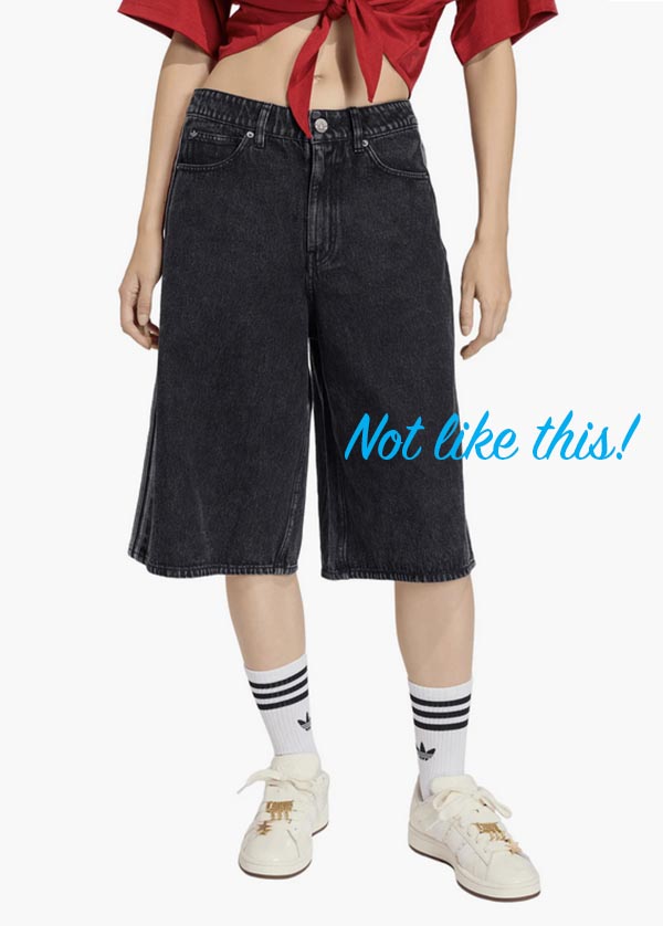 styling jorts not like this women over 50 adidas Originals Firebird Oversize Denim Jorts fountainof30