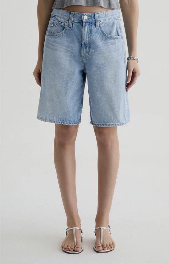 AG Hattie High Waist Barrel Denim Bermuda Shorts, $210