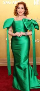 Lisa Ann Walter in green satin Alexia Maria red carpet look actor awards 2026 fountainof30
