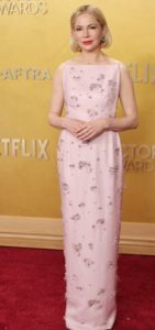 Michelle Williams in pale pink Prada actor awards formerly SAG awards red carpet 2026 fountainof30