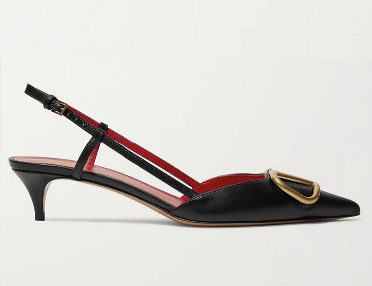 Valentino Garavani Go Logo Embellished Leather Slingback Pumps