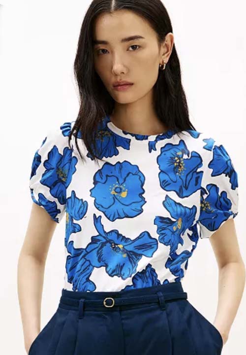 cobalt blue floral Printed Crewneck Top fountainof30