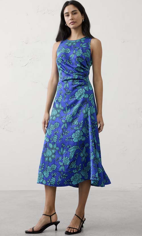 Side-Shirred Midi Dress spring style tips fountainof30
