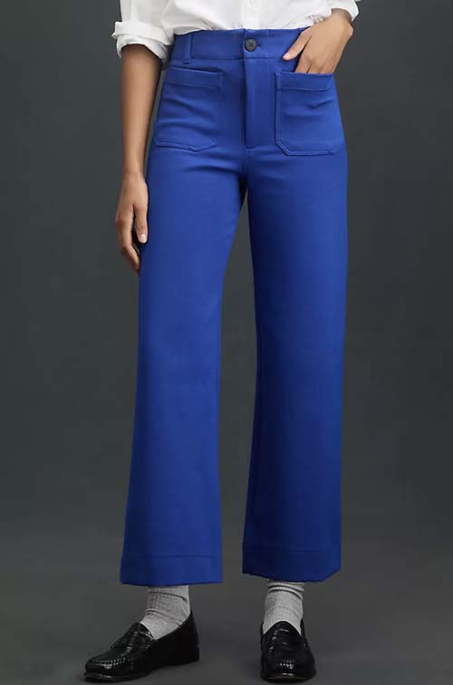 blue Knit Crop Wide-Leg Pant