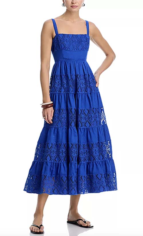 Lace Inset Tier Midi Dress electric blue trend fountainof30