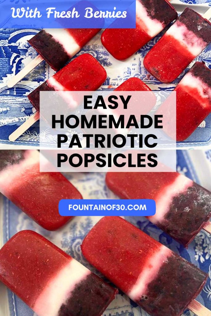 These healthy homemade red, white and blue popsicles are naturally colorful and packed with fresh berries.