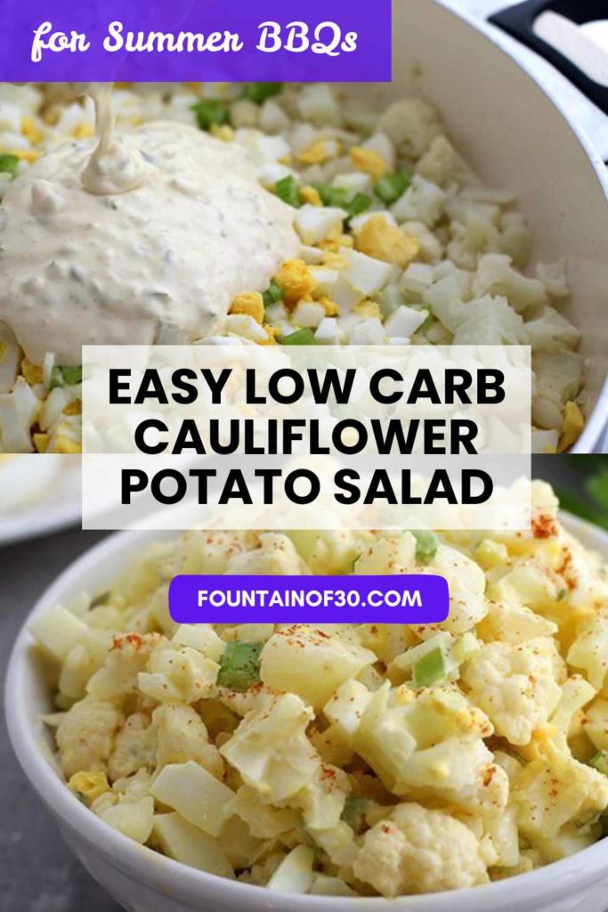 Looking for a healthier potato salad for summer cookouts? This easy low carb cauliflower potato salad is creamy, flavorful, keto-friendly, and perfect for Memorial Day, Fourth of July, and backyard BBQs.
