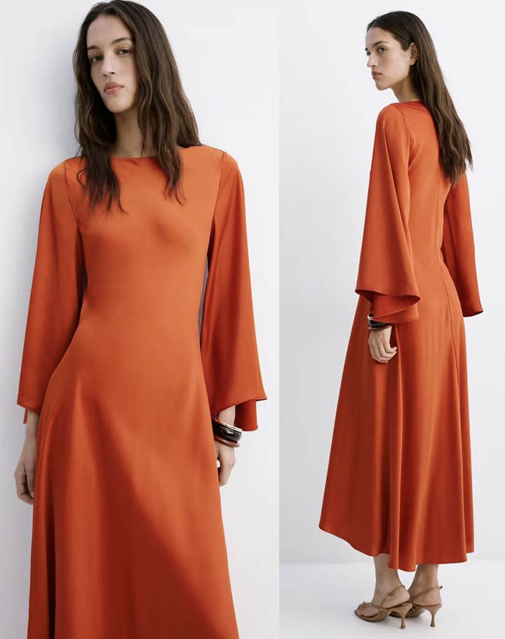 bold colored long sleeve wedding guest dress