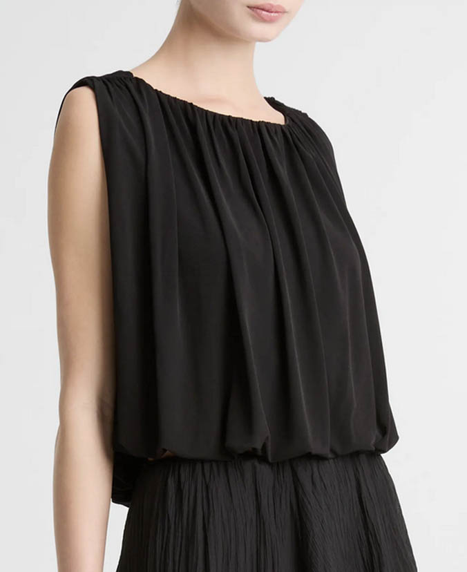 slinky sleeveless black bubble hem top fountainof30