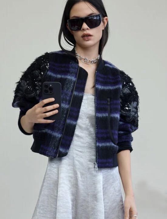 Embroidered Checked Bomber fountainof30