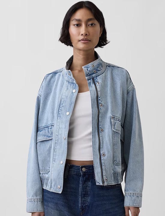 Oversized Denim Bomber Jacket light wash fountainof30