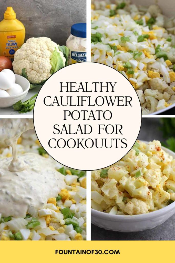 Easy mock potato salad made with cauliflower instead of potatoes! A lighter summer side dish that’s perfect for BBQs, meal prep, and holiday gatherings