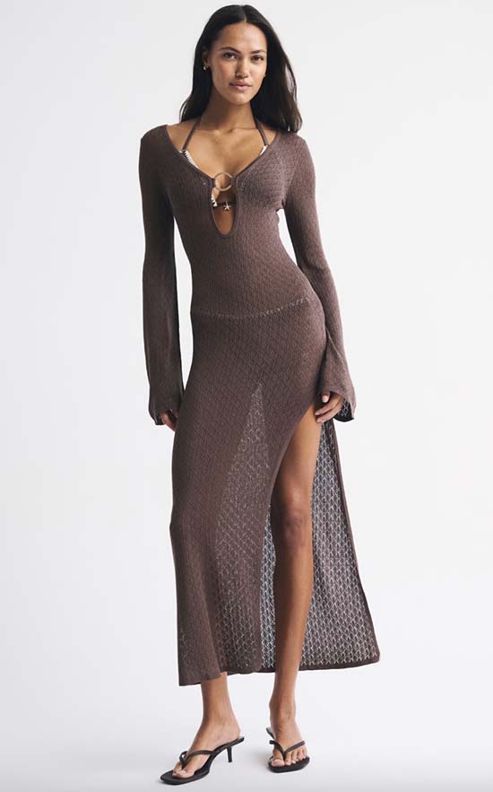 Crochet-Style Plunge Maxi Dress Coverup fountainof30
