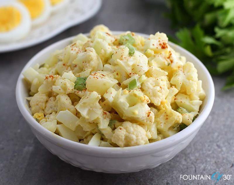 low carb cauliflower potato salad fountainof30
