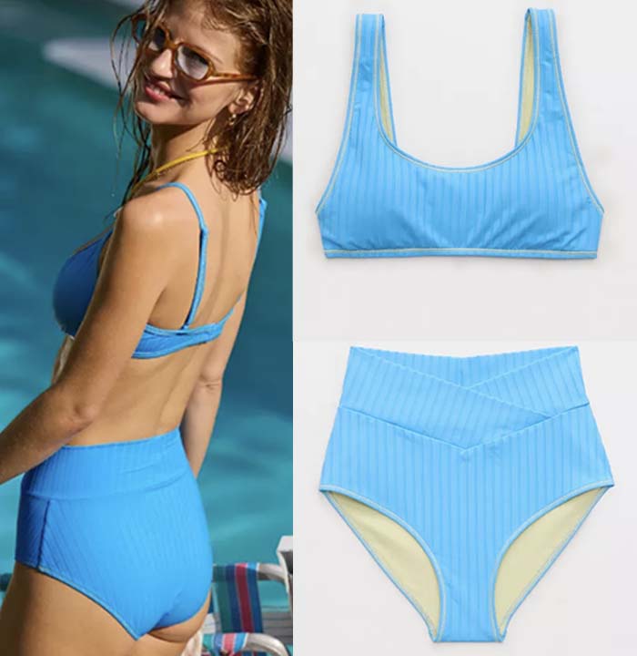 sky blue high waisted bottom and scoop neck top swim suit fountainof30