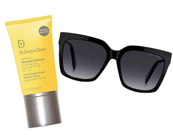 sunscreen lotion and mar jacobs sunglasses fountainof30
