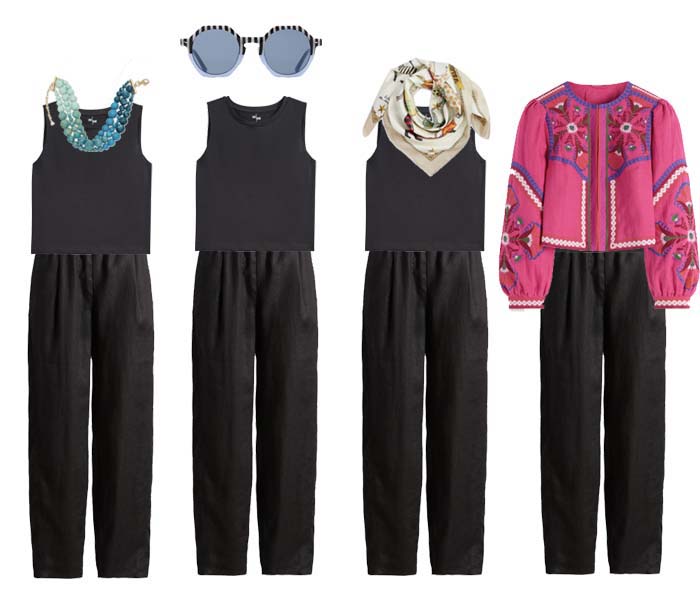 black tank top and linen pants with statement pieces fountainof30