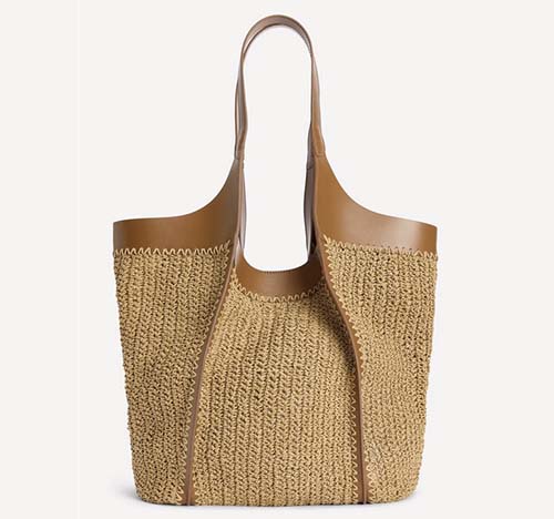 raffia and leather shoulder tote