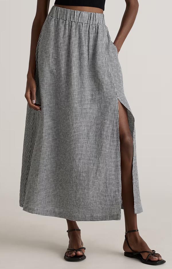 Linen Maxi Skirt black and white gingham fountainof30