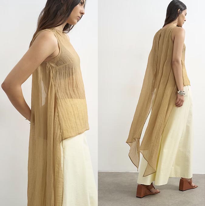 Topshop Sheer Cape Detail Top in Mocha