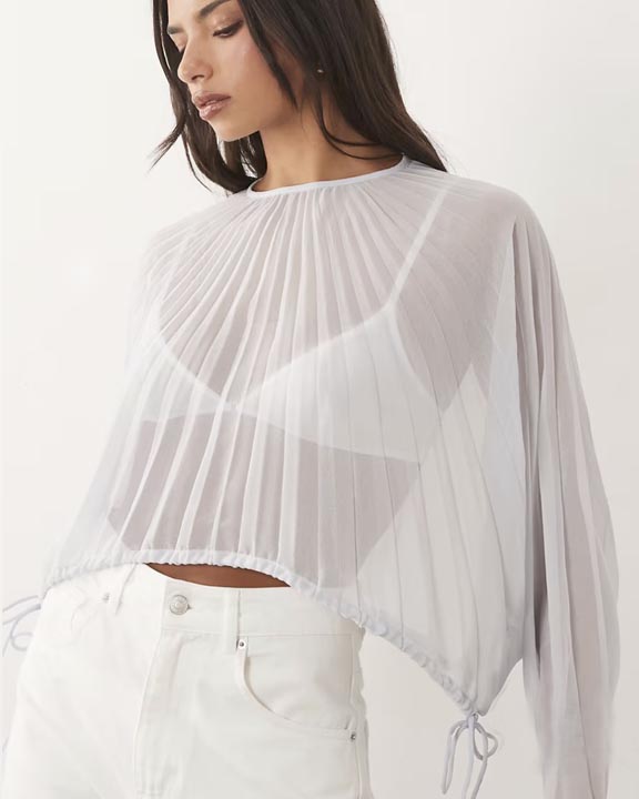 ASOS DESIGN Pleated Cinch Waist Blouse in Liilac