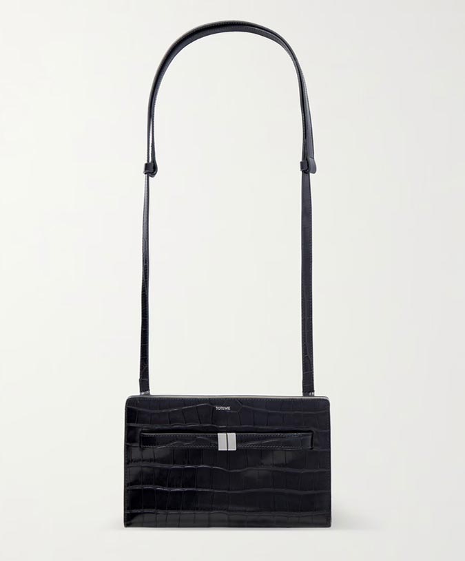 black TOTEME Belted Croc-effect Leather Shoulder Bag