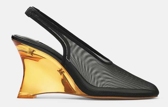 steve madden gold wedge black mesh pump