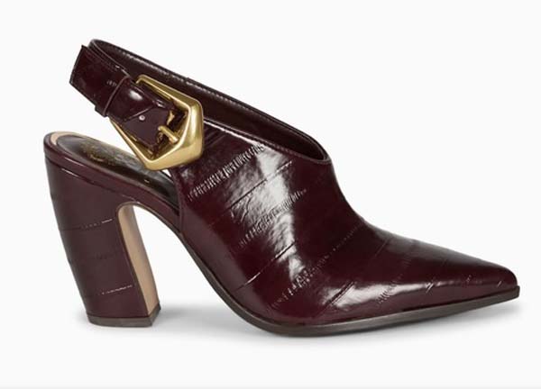 gold Buckled eel embossed heeled mule fountainof30