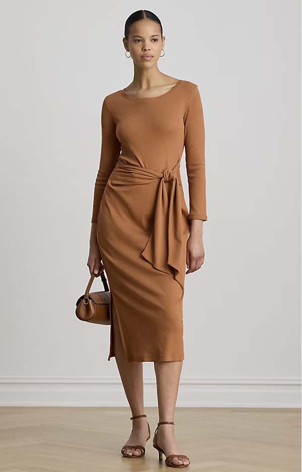 Tie-Front Cotton-Blend Crewneck Dress summer to fall fountainof30