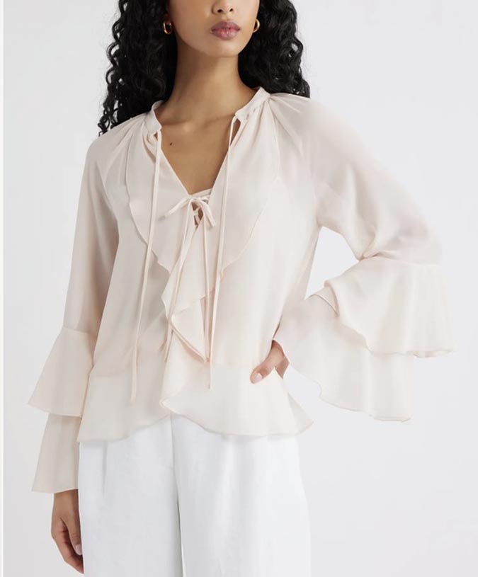 Open Edit Chiffon Ruffle Trim Top romantic trend fountainof30