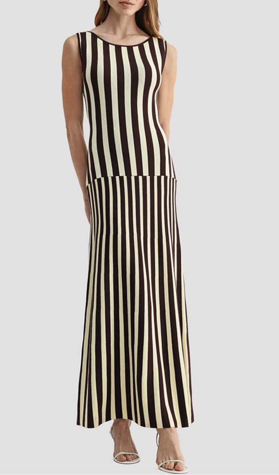 Striped Sleeveless Knit Midi Dress fountainof30