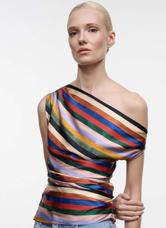 stripe one shoulder silk top fountainof30