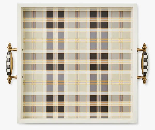 Mocha tartan serving tray for fall home decor