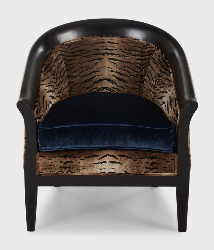 Tiger print tub chair inspired by Fall 2026 fashion trends