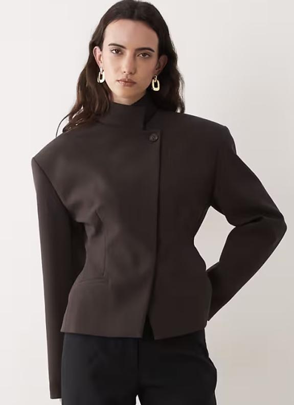 Wrap Front Cinched Blazer in Chocolate